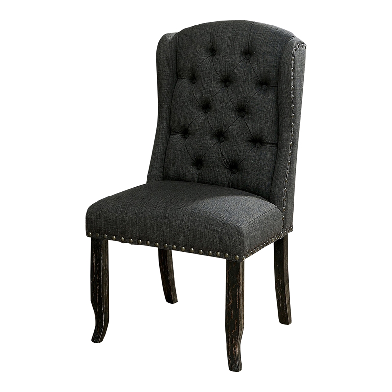 Furniture of America Sinuata Fabric Tufted Side Chair in Gray (Set of 2)