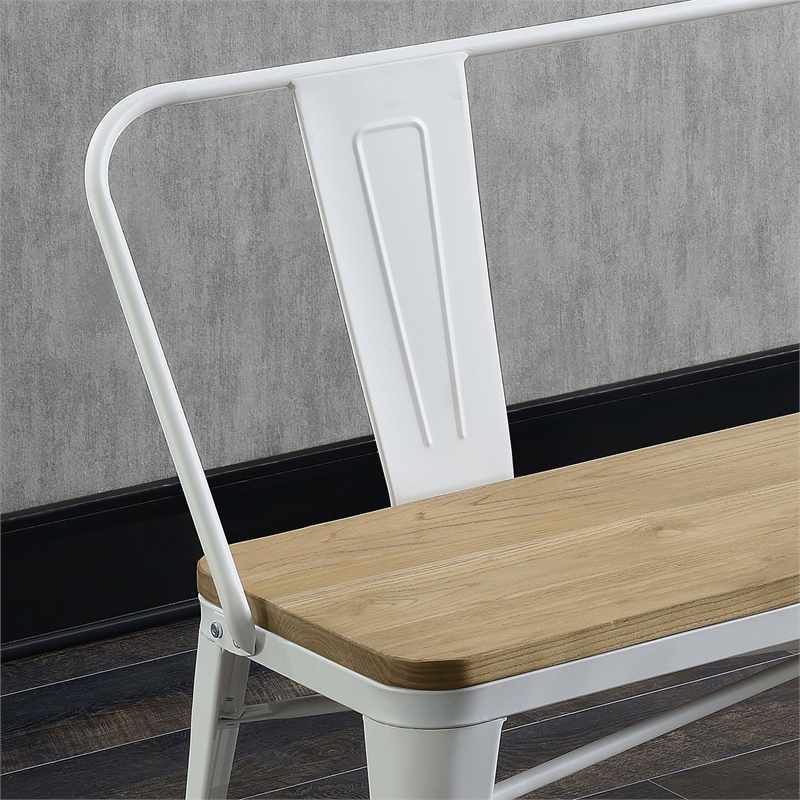 Furniture of America Mayfield Industrial Metal Base Dining Bench in White