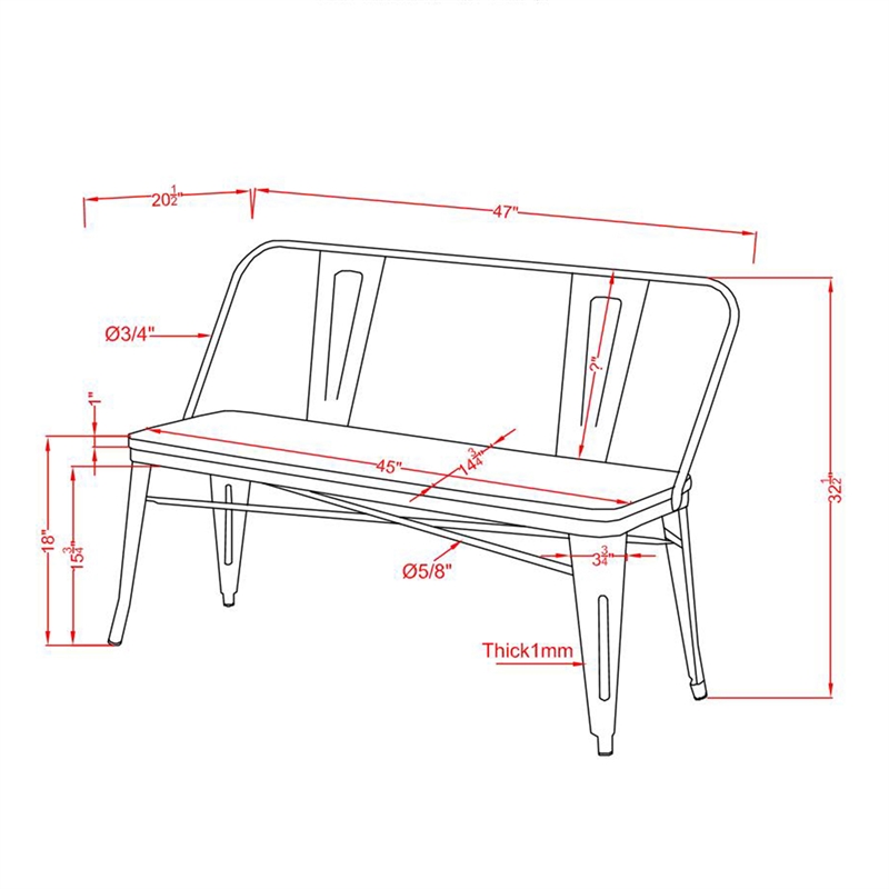 Furniture of America Mayfield Industrial Metal Base Dining Bench in White