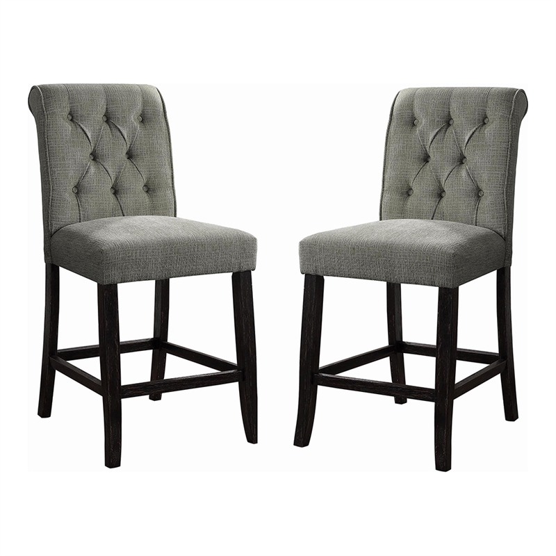 Furniture of America Landon Fabric Tufted Pub Chairs in Gray (Set of 2)