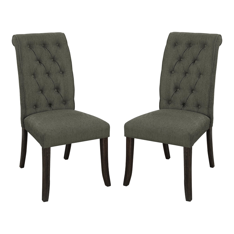 Furniture of America Landon Fabric Side Chair in Gray and Black (Set of 2)