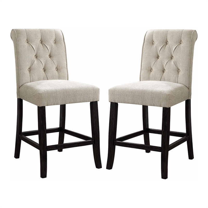Furniture of America Landon Fabric Tufted Pub Chairs in Ivory (Set of 2)