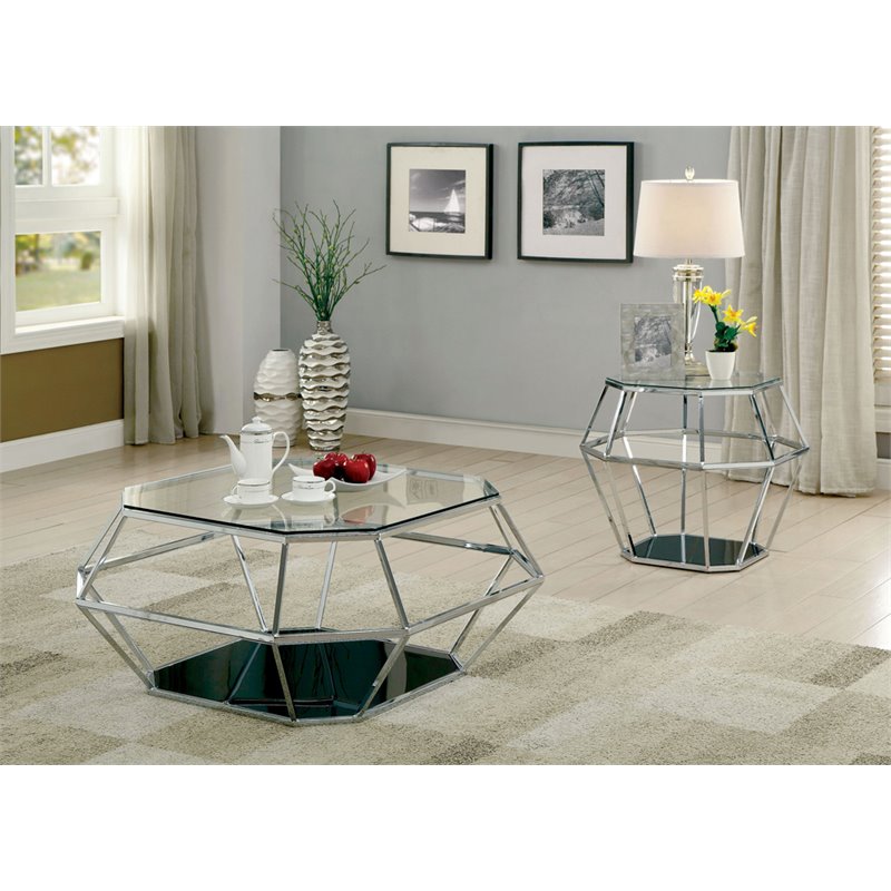 contemporary glass and chrome end tables