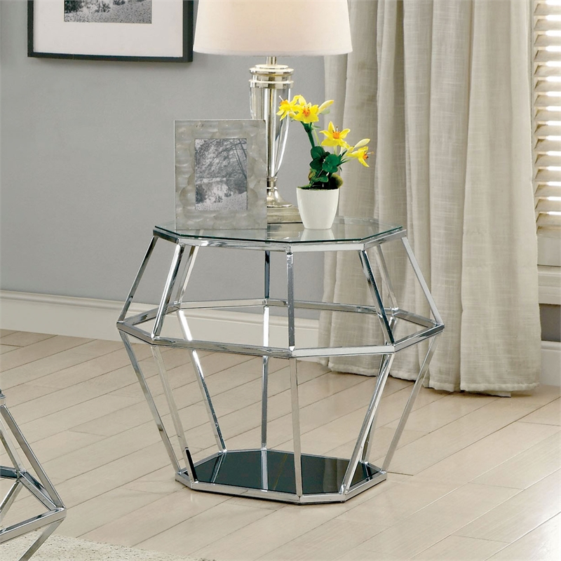 Furniture of America Dydo Contemporary Glass Top End Table in Chrome