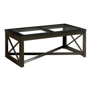 Furniture of America Pyxel Contemporary Glass Top Coffee Table in Black