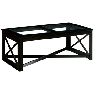 furniture of america pyxel glass top coffee table in black