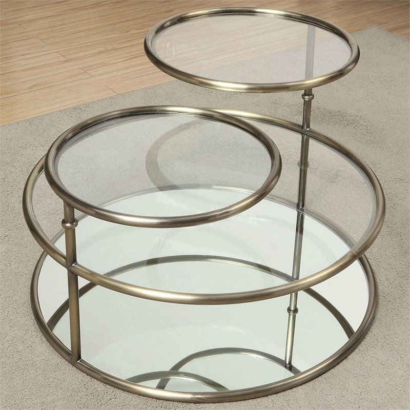 Furniture of America Loli Metal Tiered Coffee Table in Gold Champagne