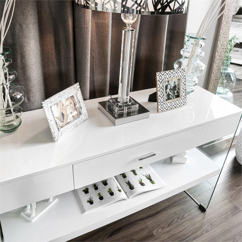 Furniture of America Juka Contemporary Wood Storage Console Table in White