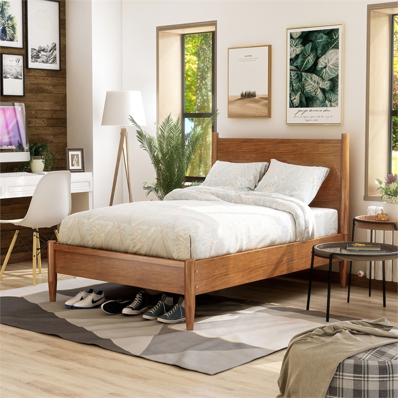 Furniture of America Belkor Solid Wood Twin Platform Bed in Oak