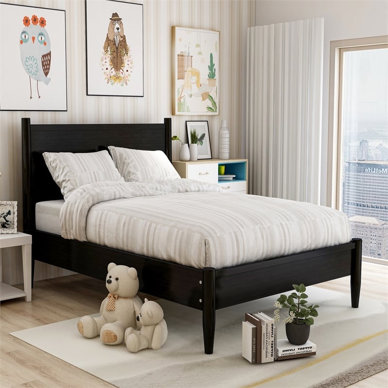 Furniture of America Belkor Solid Wood Twin Platform Bed in Black