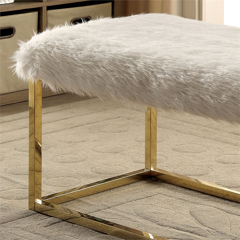 Furniture of America Saxton Contemporary Fabric Padded Long Bench in White