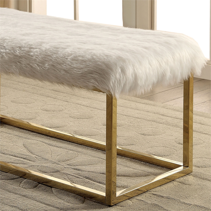 Furniture of America Saxton Contemporary Fabric Padded Long Bench in White