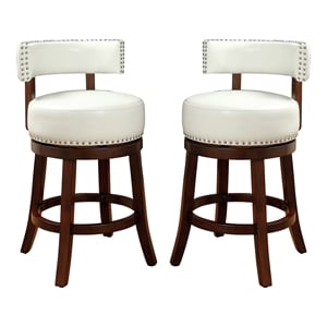 Furniture of America Tendel Faux Leather 24-inch Bar Stool in White (Set of 2)