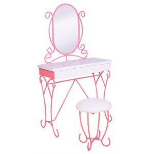 furniture of america prink metal 3-piece kids vanity set in pink and white