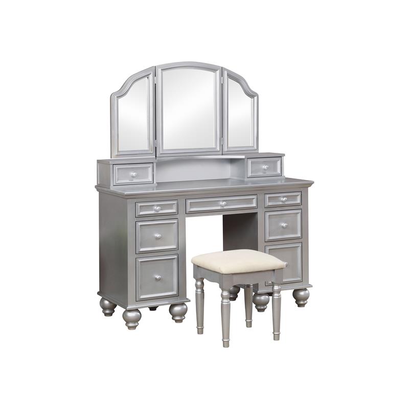 Furniture Of America Tamarah 3 Piece Wood Bedroom Vanity Set In Silver Idf Dk6848sv