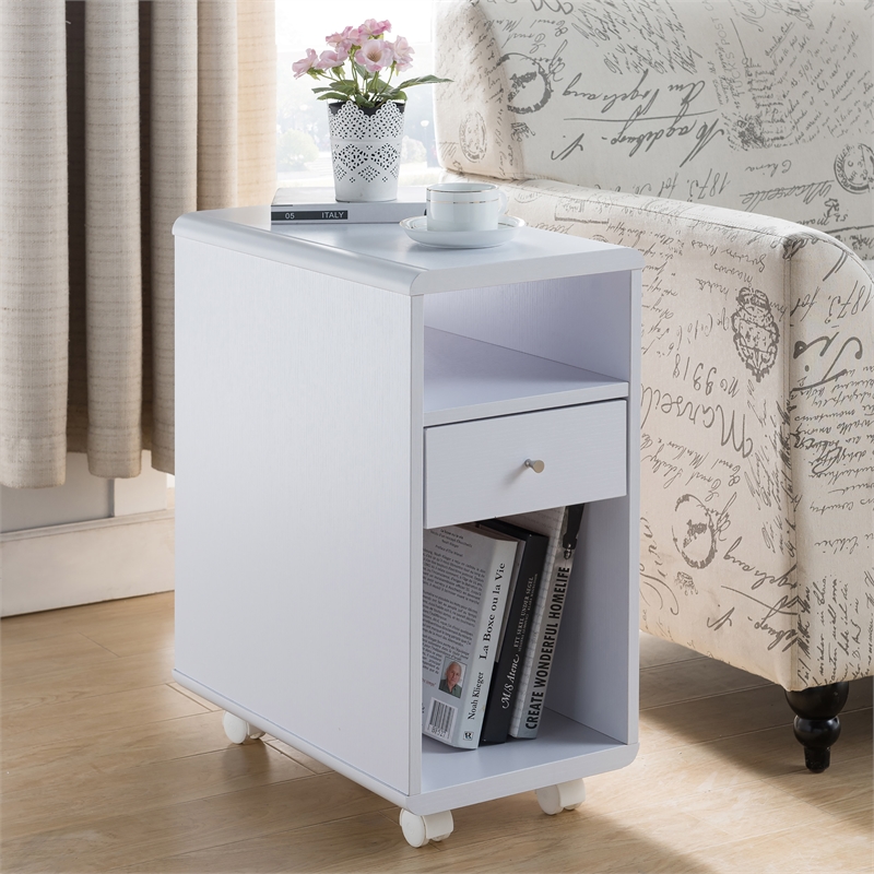 Furniture of America Grayso Engineered Wood 1-Drawer End Table in White