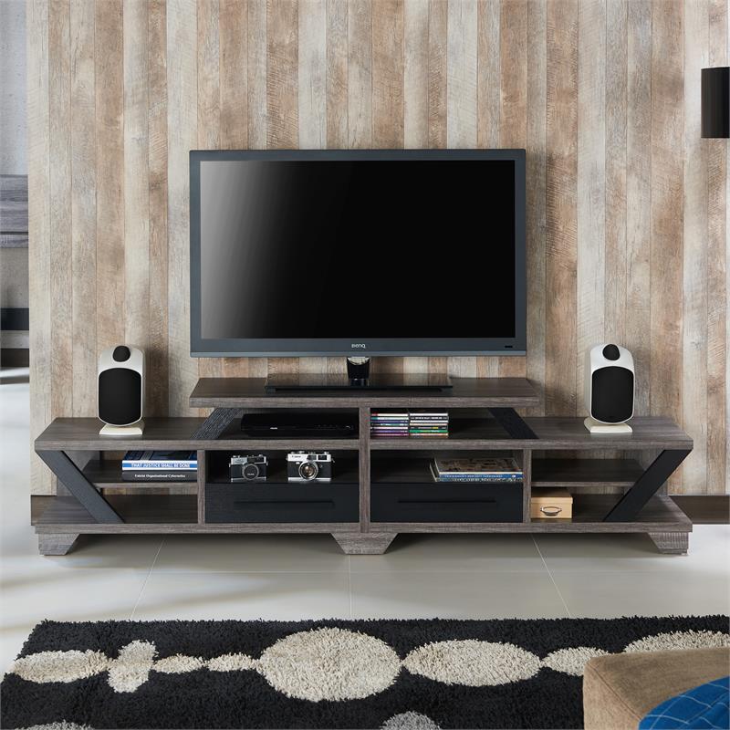 Furniture of America Dixon 82" TV Stand in Gray and Black 