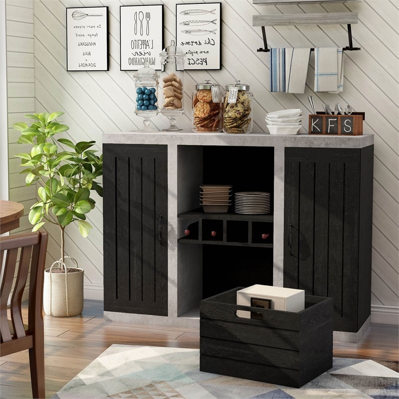 Furniture of America Vando Industrial Wood Multi-Storage Buffet in Black