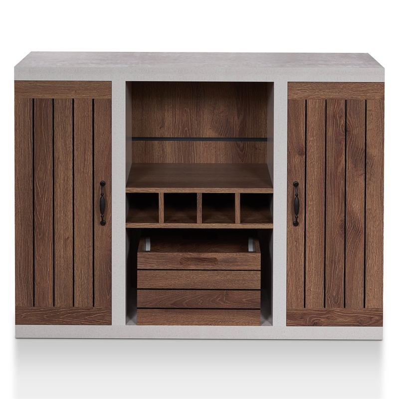 Furniture of America Vando Industrial Wood Multi-Storage Buffet in Walnut
