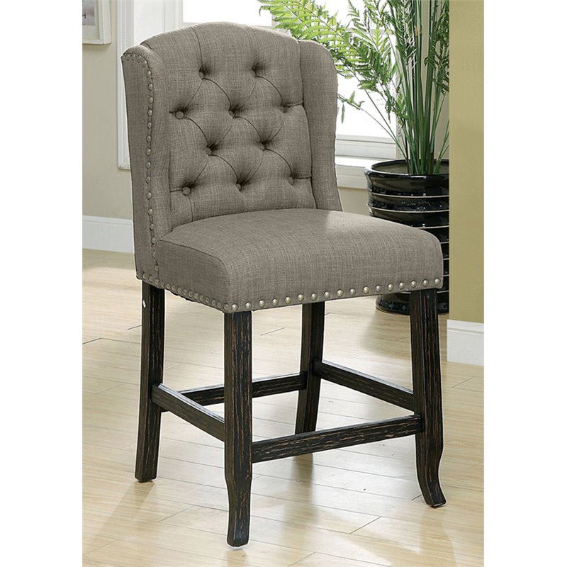 Furniture of America Sinuata Fabric Light Gray Wingback Counter Chair (Set of 2)