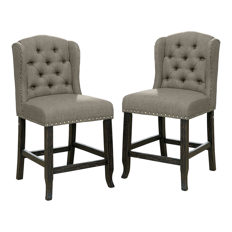 Furniture of America Sinuata Fabric Light Gray Wingback Counter Chair (Set of 2)