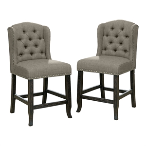 Furniture of America Sinuata Fabric Light Gray Wingback Counter Chair (Set of 2)