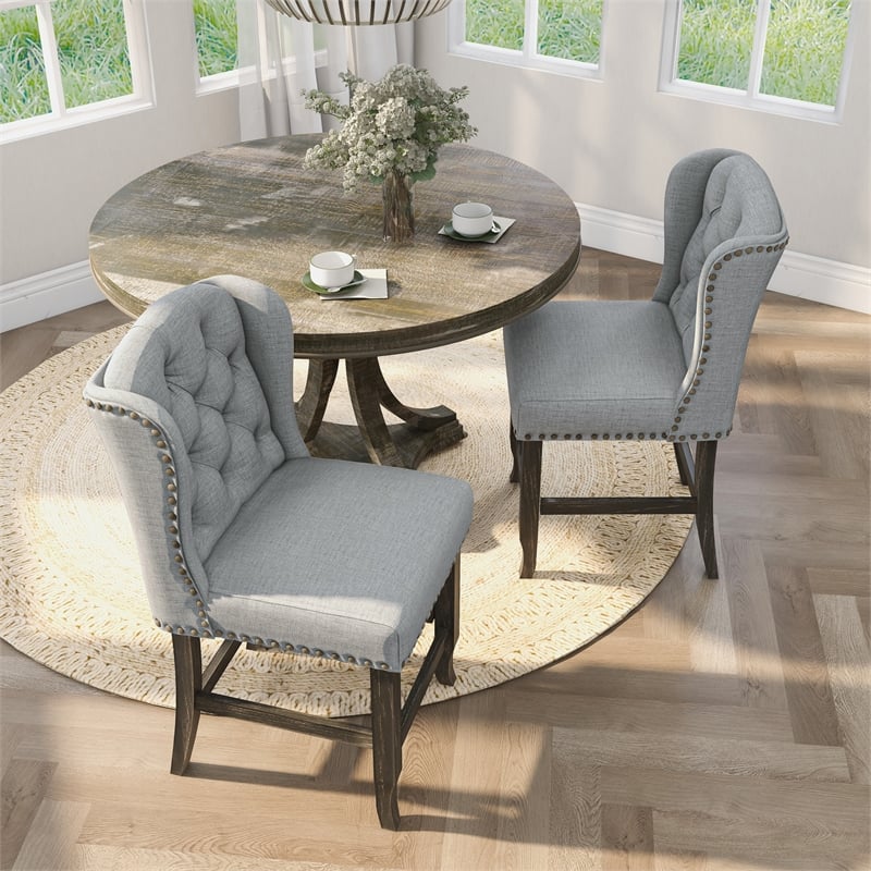 Furniture of America Sinuata Fabric Light Gray Wingback Counter Chair (Set of 2)