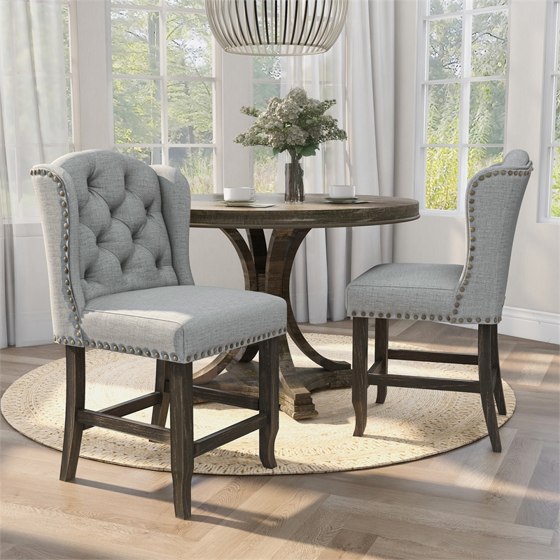Furniture of America Sinuata Fabric Light Gray Wingback Counter Chair (Set of 2)