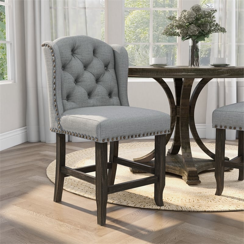 Furniture of America Sinuata Fabric Light Gray Wingback Counter Chair (Set of 2)