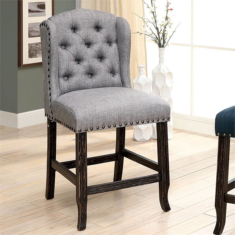 Furniture of America Sinuata Fabric Light Gray Wingback Counter Chair (Set of 2)