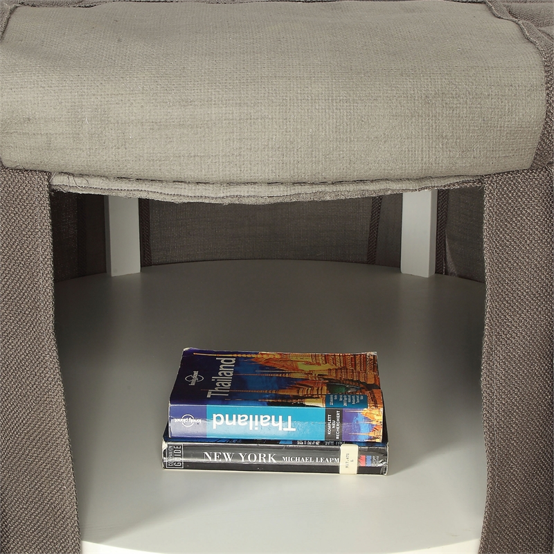 Furniture of America Amalie Transitional Fabric Round Storage Ottoman in Gray