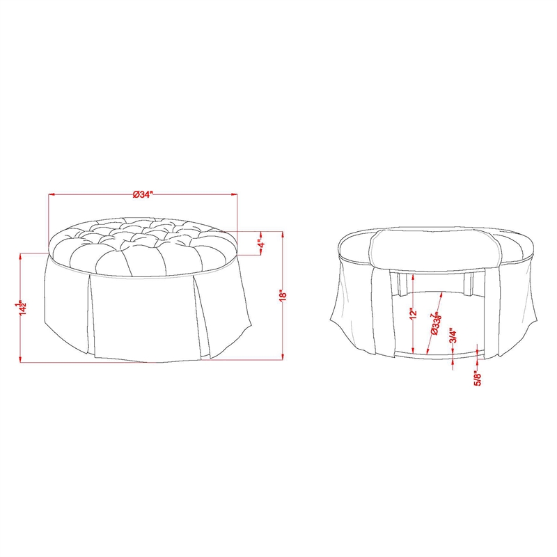 Furniture of America Amalie Transitional Fabric Round Storage Ottoman in Gray
