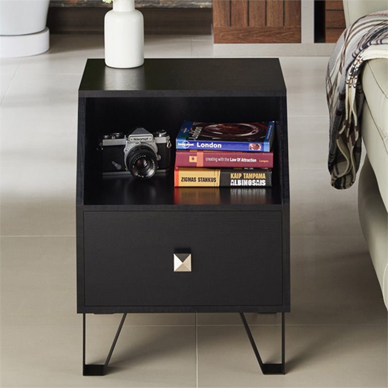Furniture of America Jilah Modern Wood Storage End Table in Black