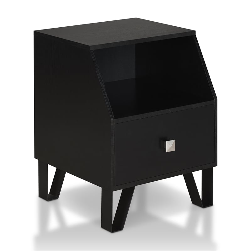 Furniture of America Jilah Modern Wood Storage End Table in Black