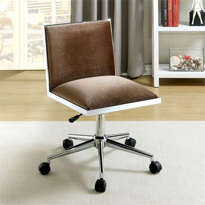 Furniture of America Bella Fabric Ergonomic Armless Office Chair in Brown
