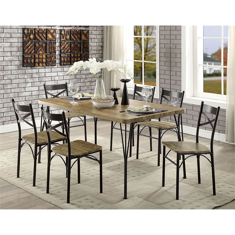 Furniture Of America Kelle 7 Piece Metal Dining Set In Gray And Dark Bronze Idf 3279t 60 7pk