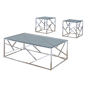 furniture of america rosemeade 3 piece glass top coffee table set