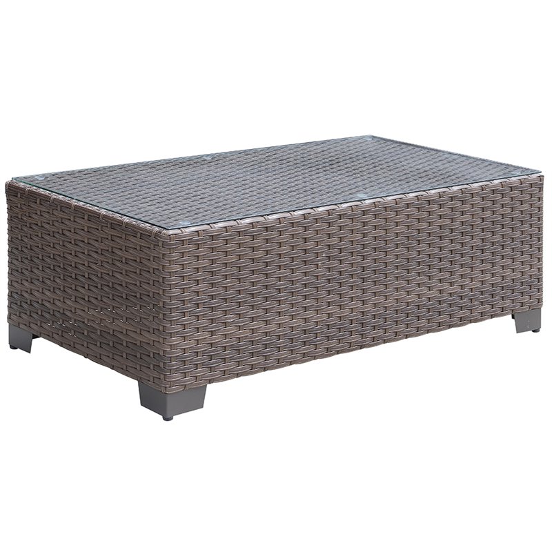 Furniture of America Condor Rattan Glass Top Patio Coffee Table in Dark