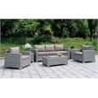 Furniture of America Condor Rattan Glass Top Patio Coffee Table in Gray