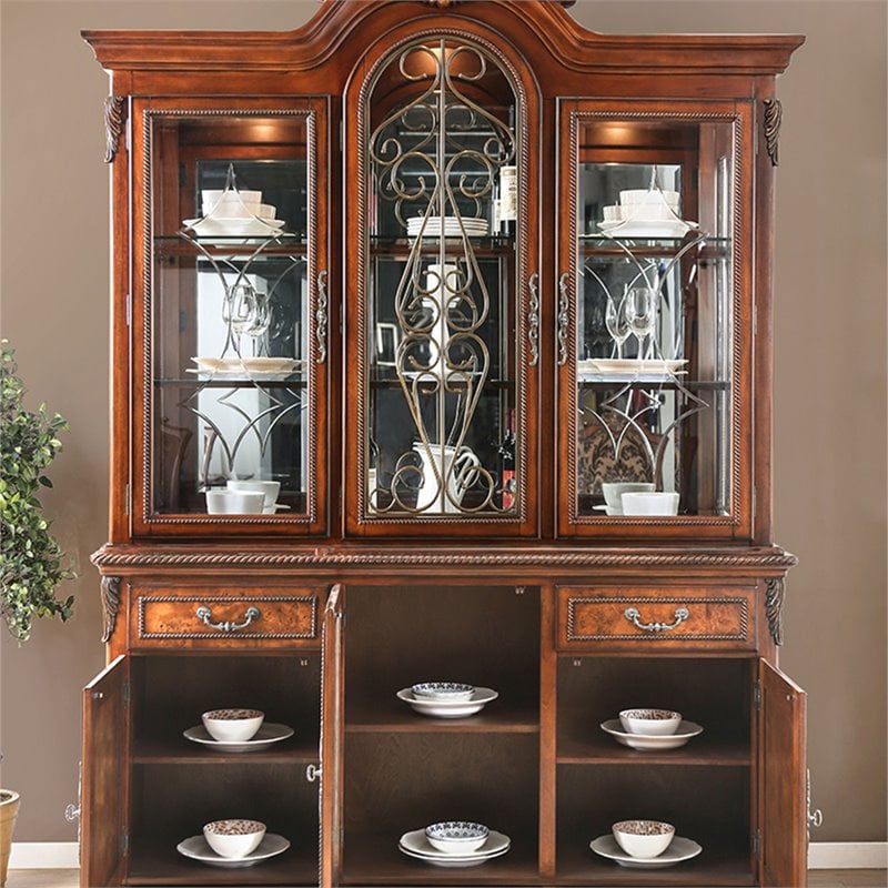 Furniture of America Eleanora Traditional Wood China Cabinet in Brown Cherry