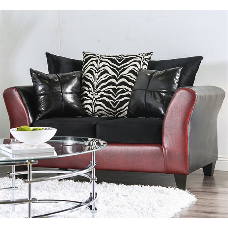 Furniture Of America Jazzy Faux Leather Loveseat In Red And Black Furniture Of America Jazzy Faux Leather Loveseat In Red And Black