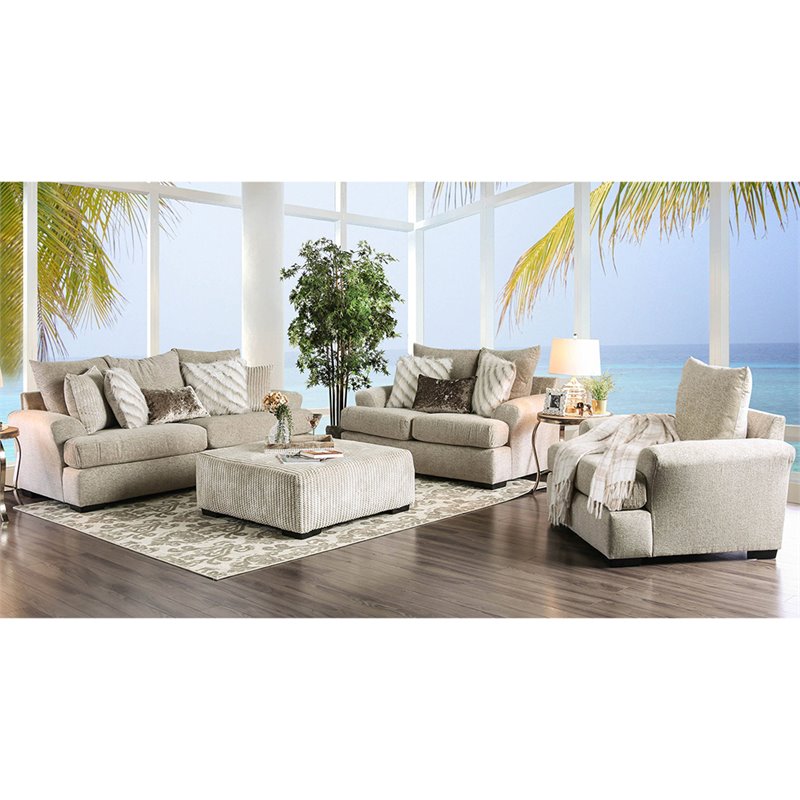 Furniture of America Althea Transitional Fabric Upholstered Sofa in Beige