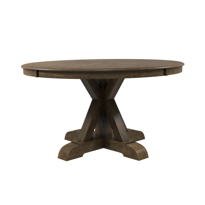 Furniture of America Kora Rustic Round Trestle Wood Dining Table in Light Oak