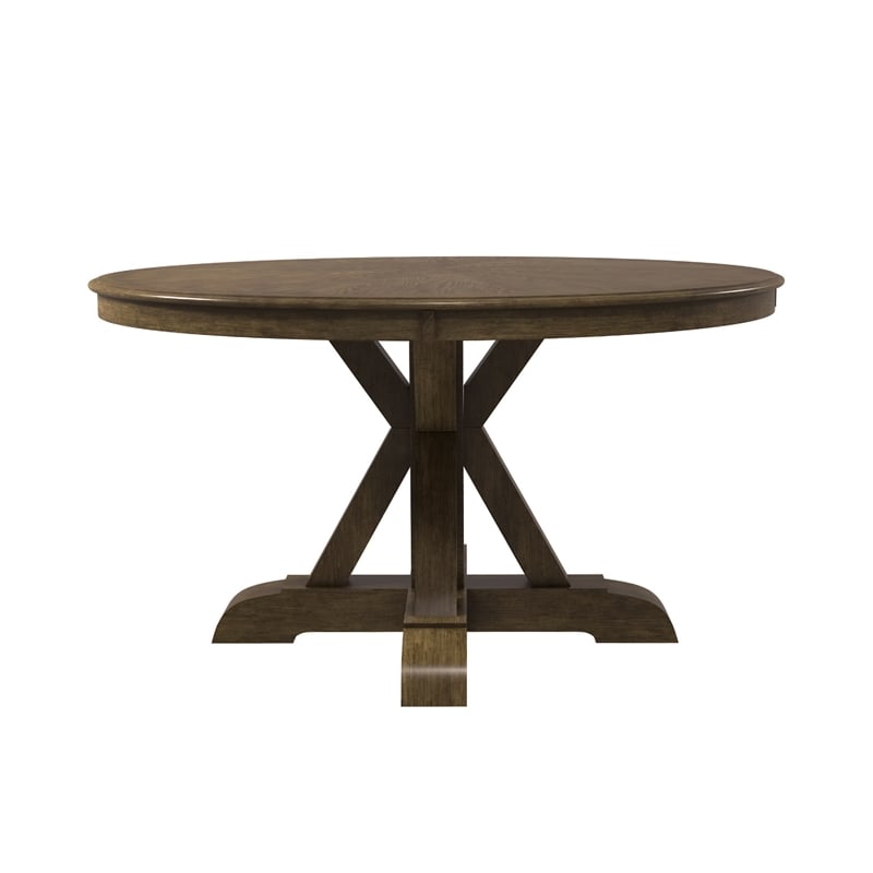 Furniture of America Kora Rustic Round Trestle Wood Dining Table in Light Oak