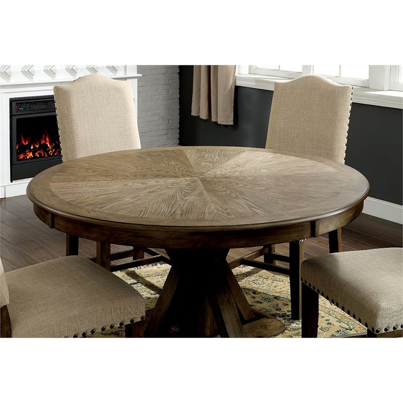 Furniture Of America Kora Rustic Round, Round Trestle Table