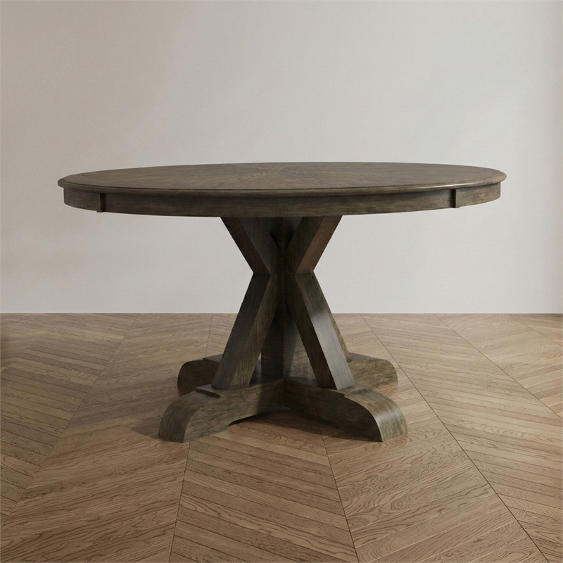 Furniture of America Kora Rustic Round Trestle Wood Dining Table in Light Oak