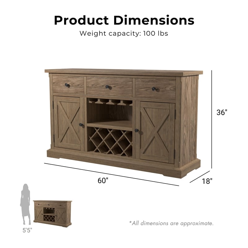Furniture of America Kora Rustic Wood Multi-Storage Buffet in Light Oak