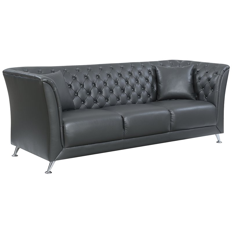 Furniture Of America Marla Faux Leather Sofa In Gray Idf 6192 Sf