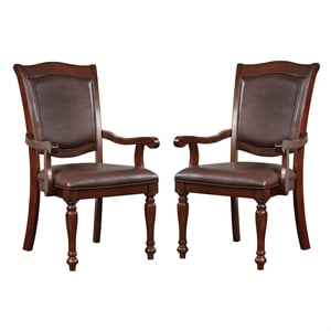 Furniture of America Simmons Wood Dining Arm Chair in Brown Cherry (Set of 2)