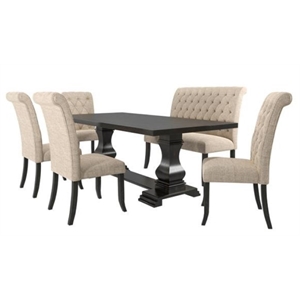 furniture of america kabini transitional solid wood pedestal dining table in antique black